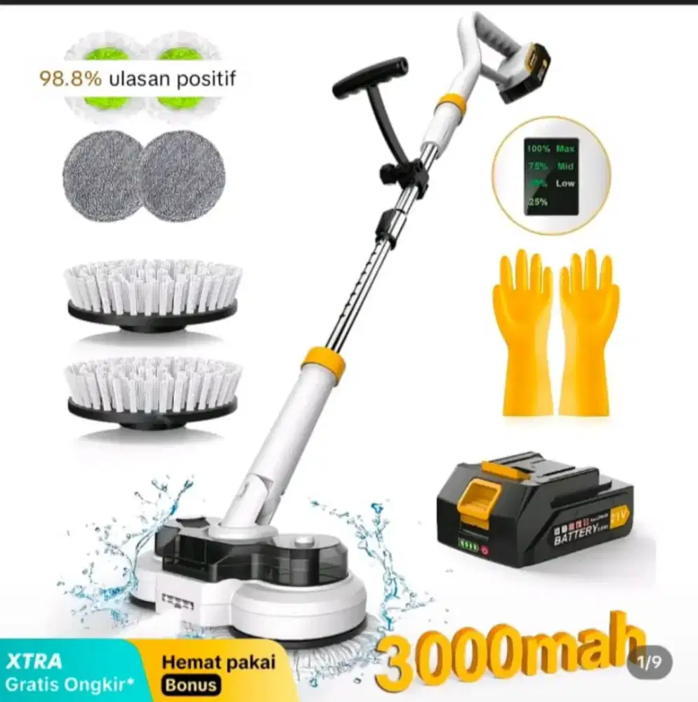 Electric Spin Scrubber 3000 mAh dengan Gagang Teleskopik.”