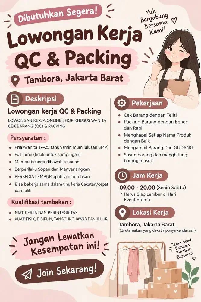 LOWONGAN KERJA QC & PACKING ONLINE SHOP