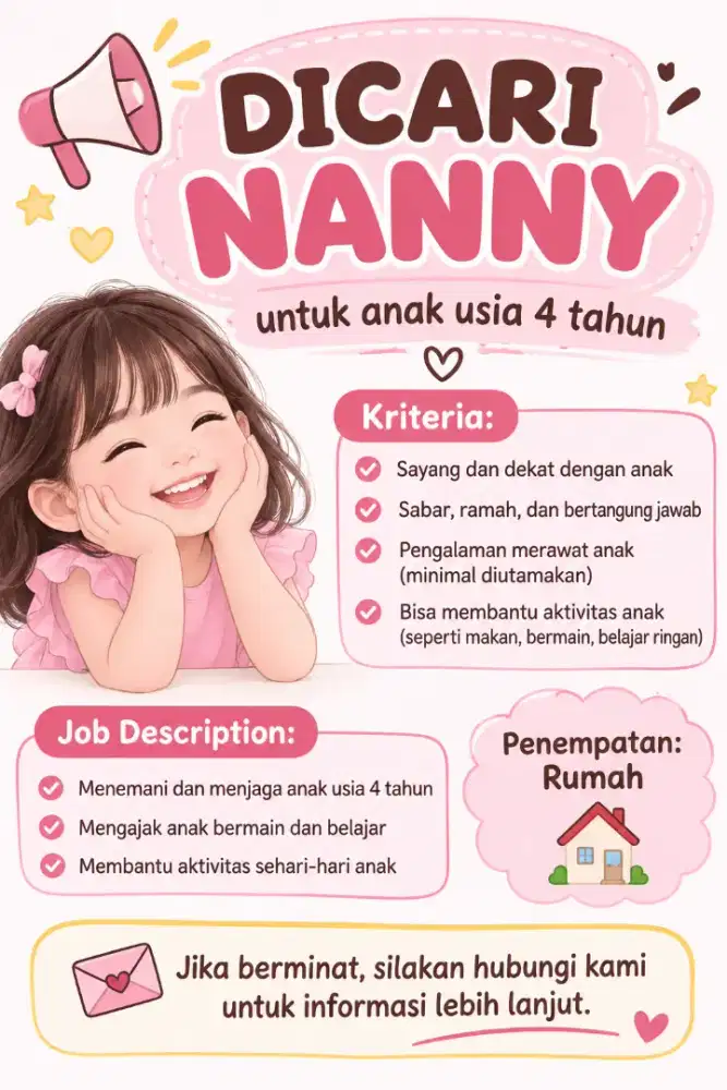 DIBUTUHKAN NANNY UNTUK ANAK 4TH