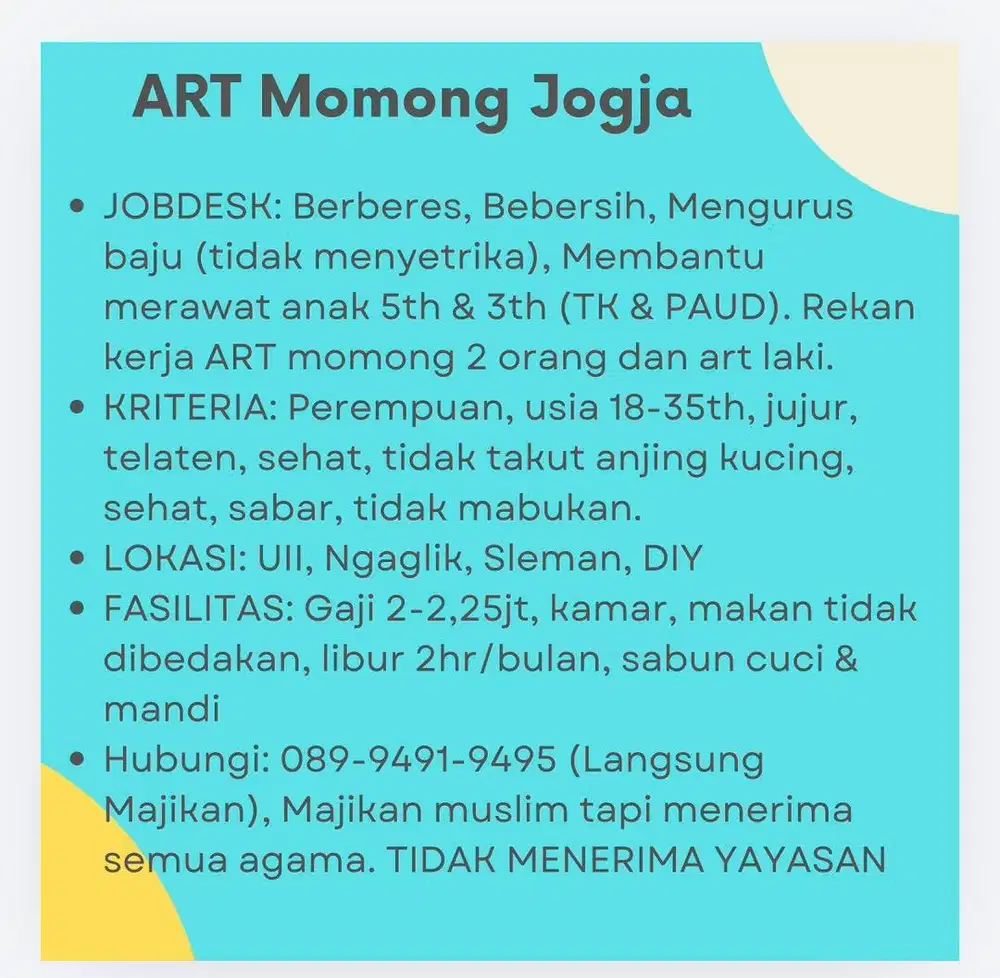 ART PRT Momong Suster Baby Sitter