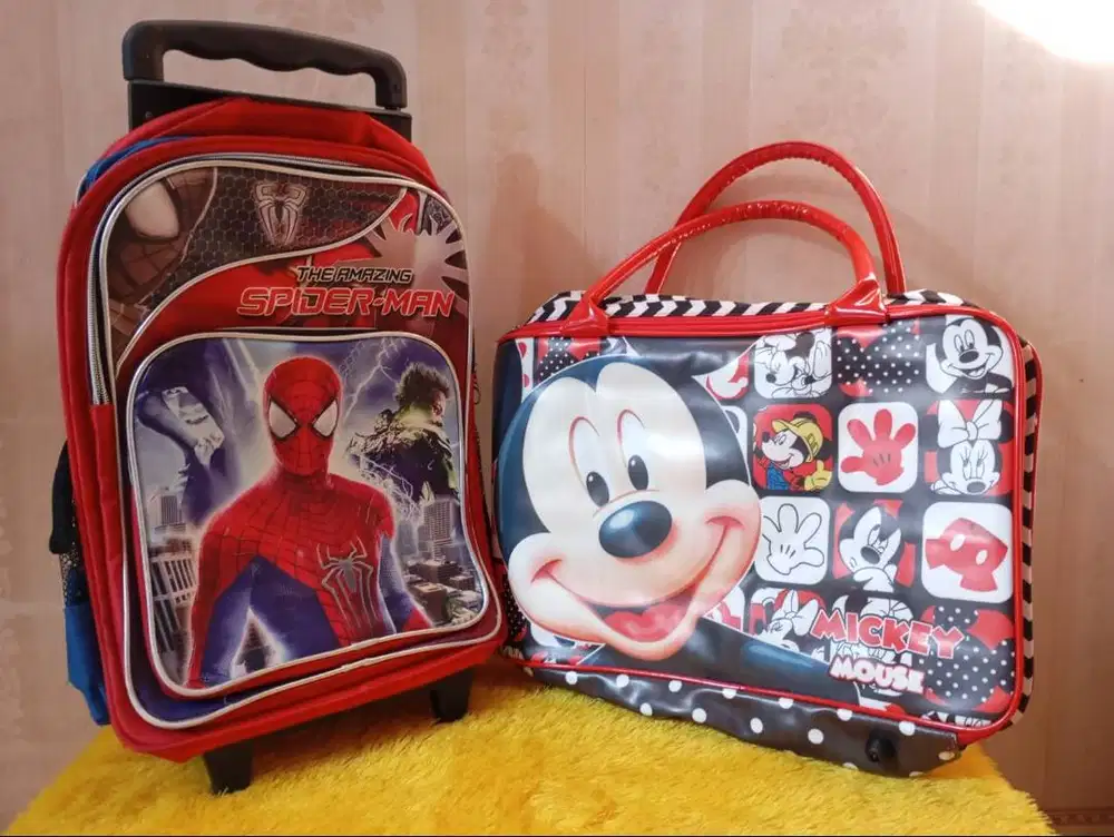 PAKET HEMAT Tas Troli Anak Spider-Man + Tas Travel Mickey Mouse