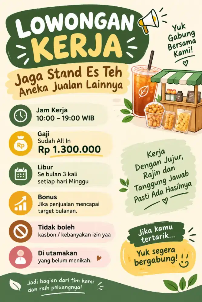 Loker Jaga Stand Teh Solo dan Cireng