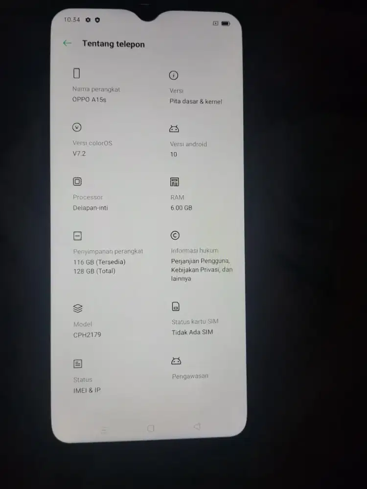 Oppo a15s ram 6/128 no minus