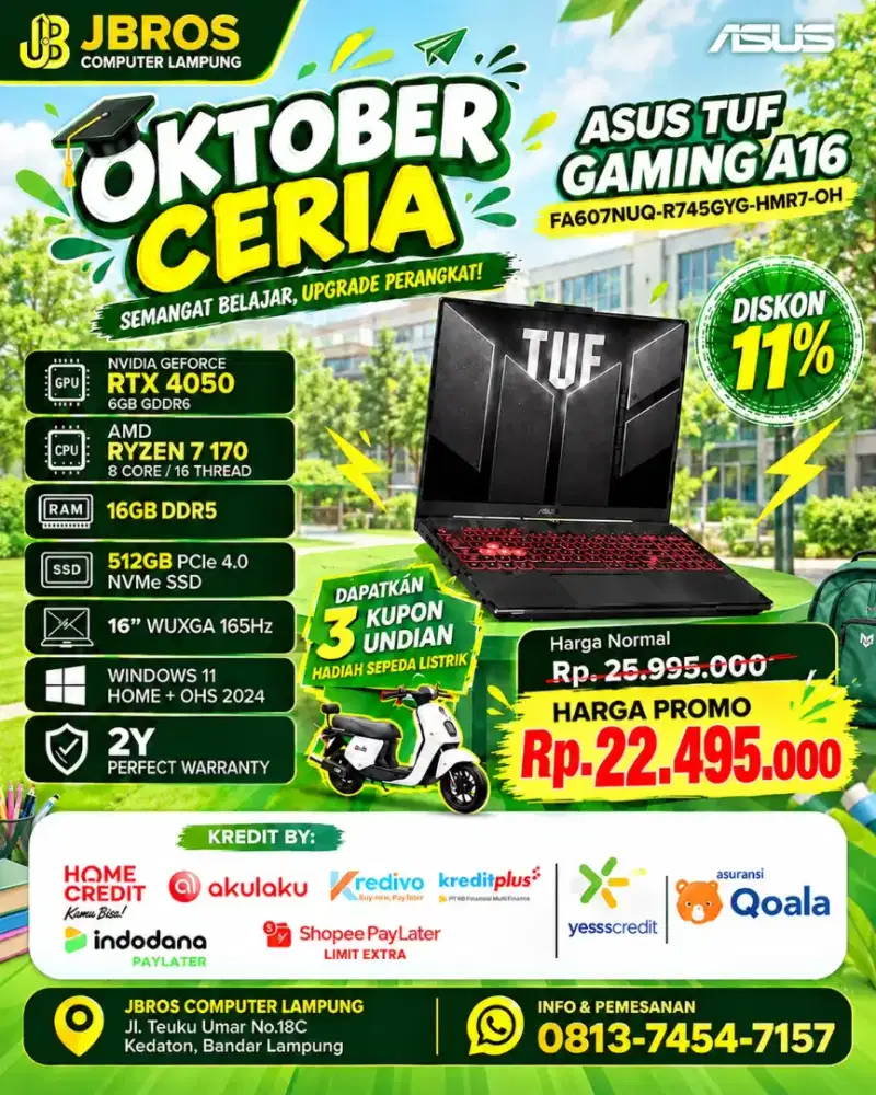 PROMO KREDIT LAPTOP ASUS TUF BY HOME CREDIT TANPA DP GRATIS 2X CICILAN