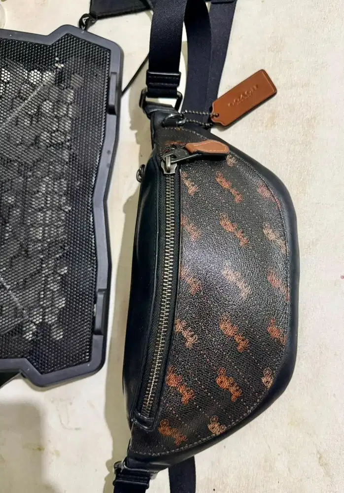 Coach C4138 Horse Carriage Dot Print Warren Mini Belt Bag Black saddle