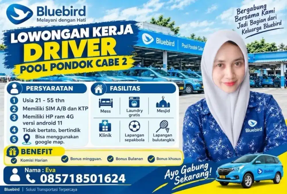 LAGI CARI KERJA? YUK, JADI DRIVER BLUE BIRD!DI BUTUHKAN SECEPATYA