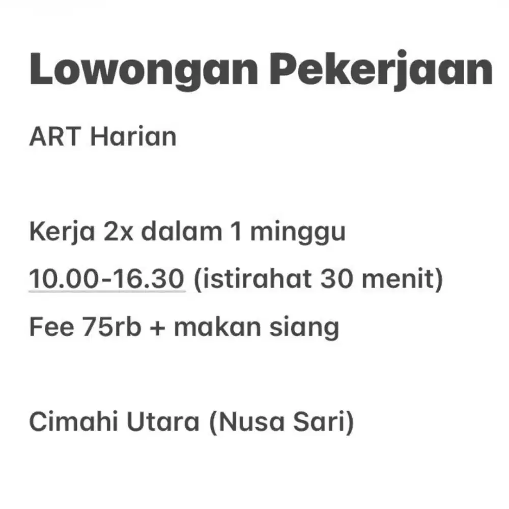 Lowongan Pekerjaan ART HARIAN