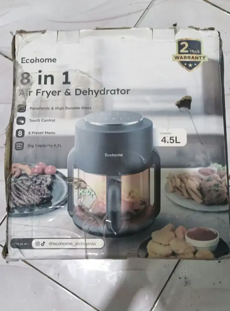 Ecohome Air Fryer & Dehydrator 4.5L Capacity with Panoramic Glass