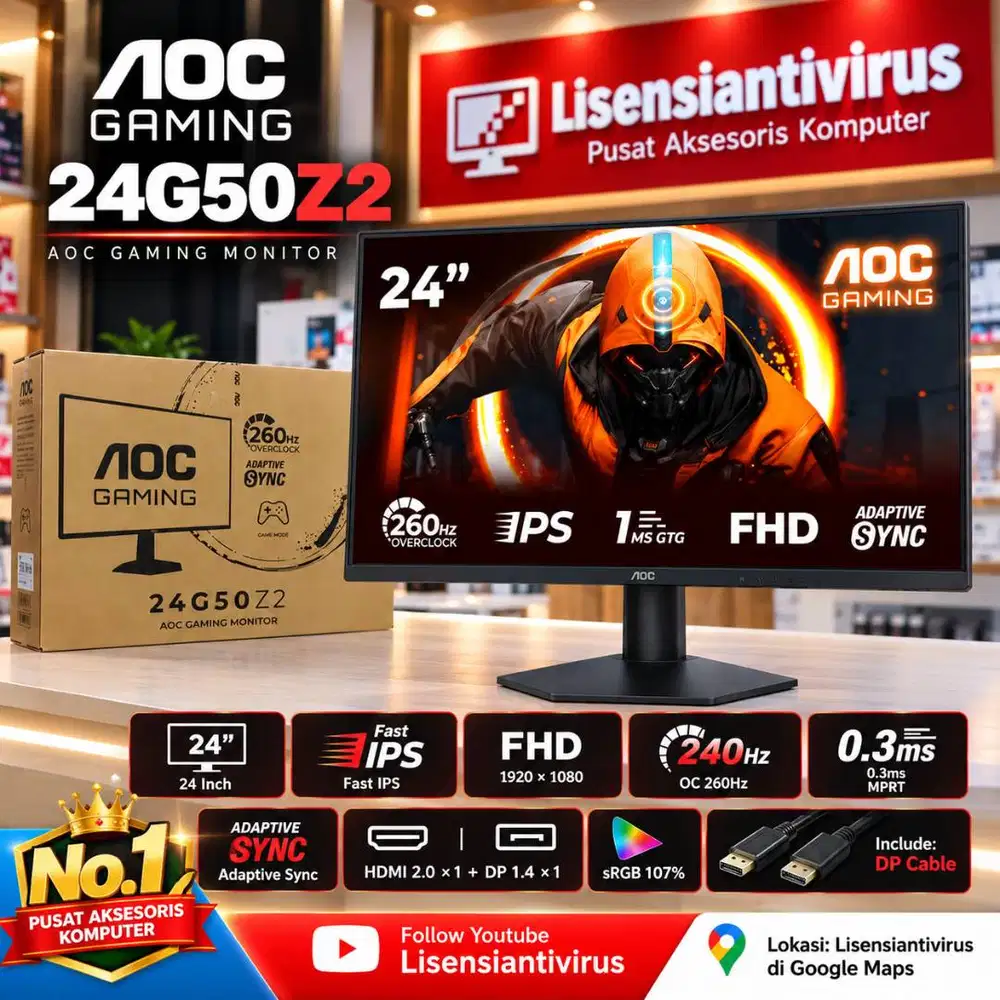 Monitor Komputer AOC 24G50Z2 24 0.3Ms Fast IPS Gaming Monitor 240Hz a