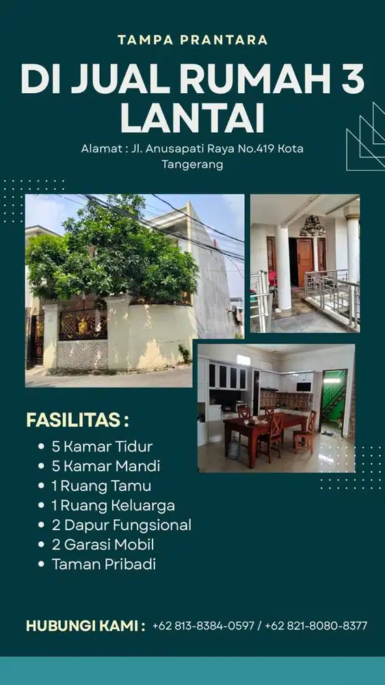 Di jual rumah classic 3 lantai tampa prantara di kota tangerang