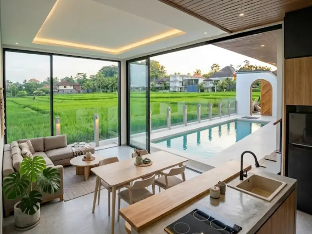 Dijual villa dengan view sawah berlokasi strategis di Pering, Blahbatuh, Gianyar.
