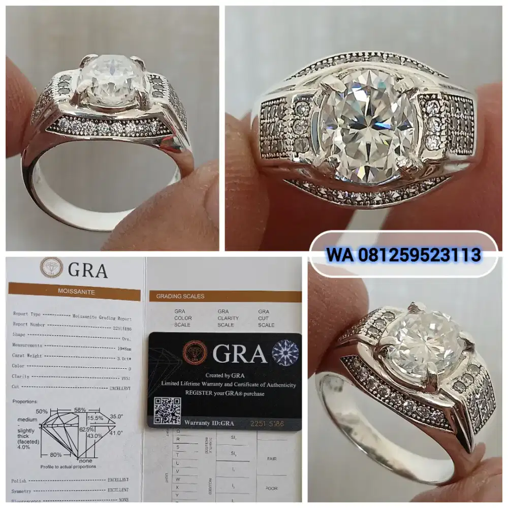 Moissanite 3 cts Oval Cut By GRA Silver Ring 925