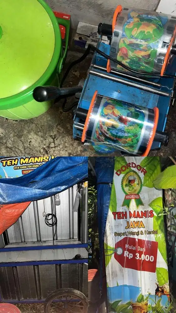 DIJUAL CEPAT! GEROBak TEH SOLO + MESIN PRESS