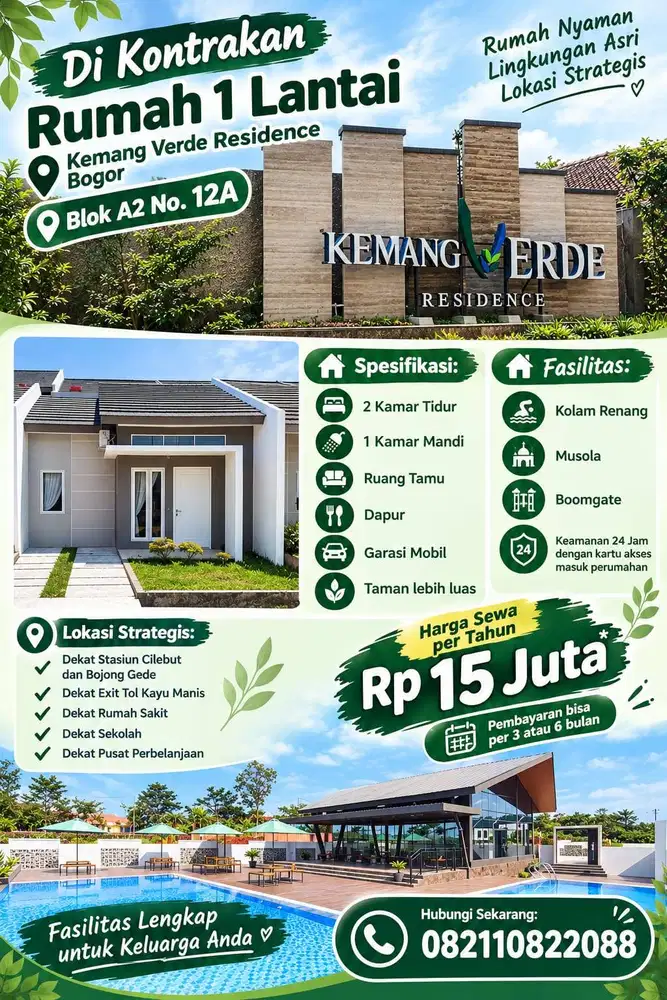 Disewakan 2 Unit Rumah 1 lantai Siap Huni Kemang Verde Residence Bogor