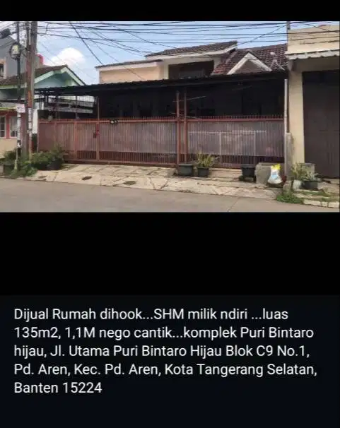 jual rumah, shm, hook, pinggir jalan utama