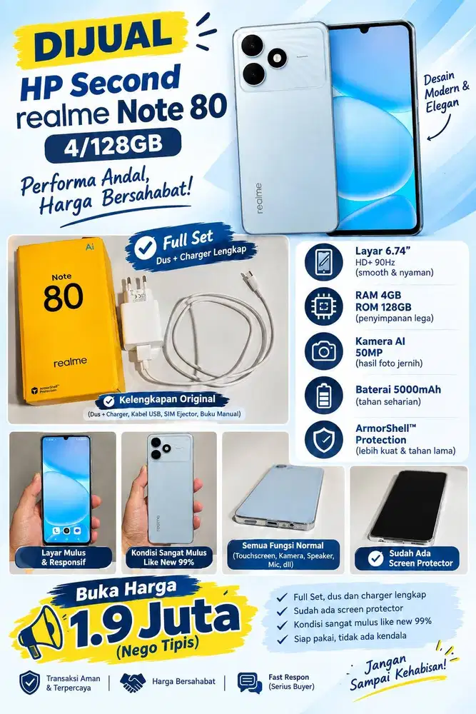 Dijual HP Second Realme Note 80 4/128Gb