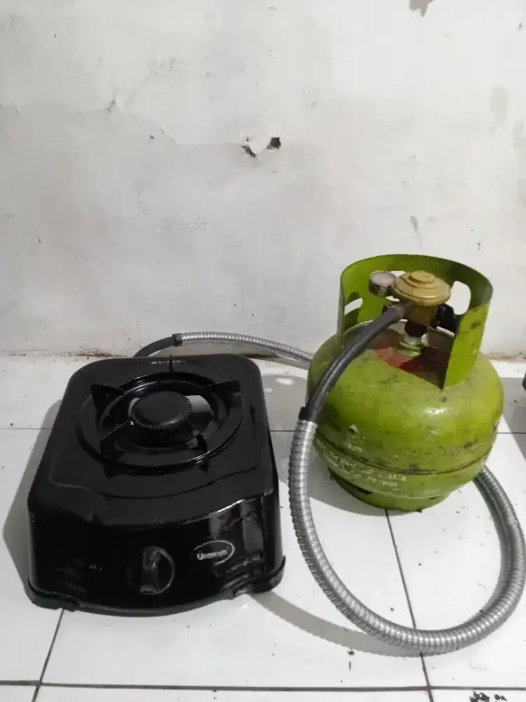 Kompor gas merk QUANTUM 1 tungku sudah sepaketan komplit siap pakai