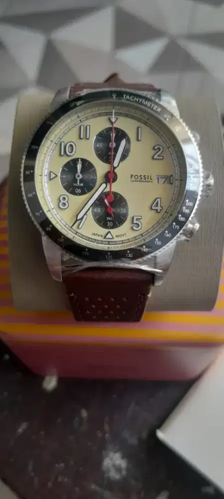 Fossil Sport Tourer FS6042 Men Chronograph Cream Brown Leather Strap