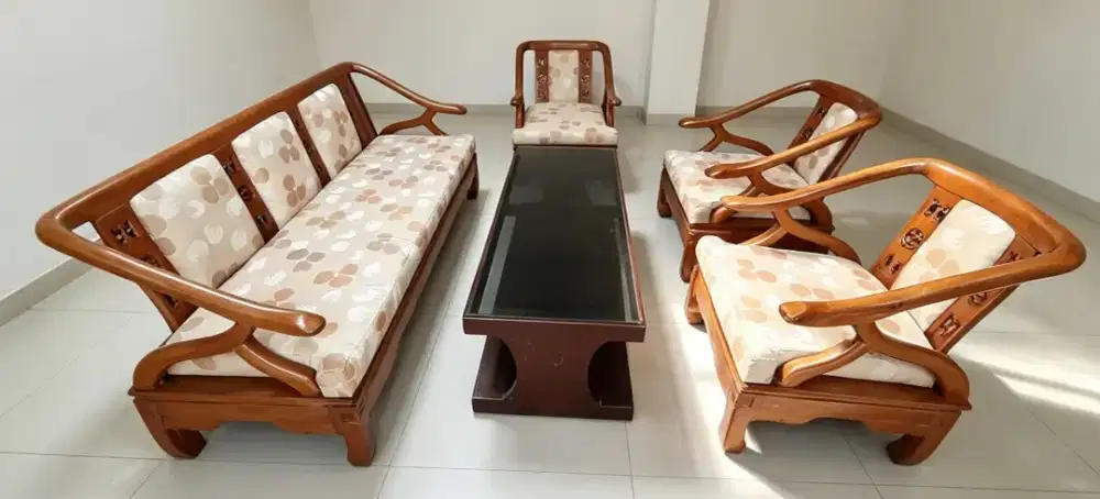 Kursi Tamu jati jok bunga 3,1,1,1 + meja