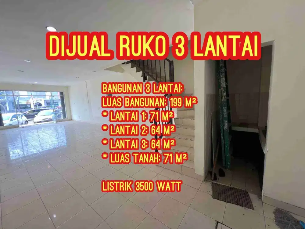 DIJUAL Rukan 3 Lantai Lokasi Strategis dengan Luas 199m2