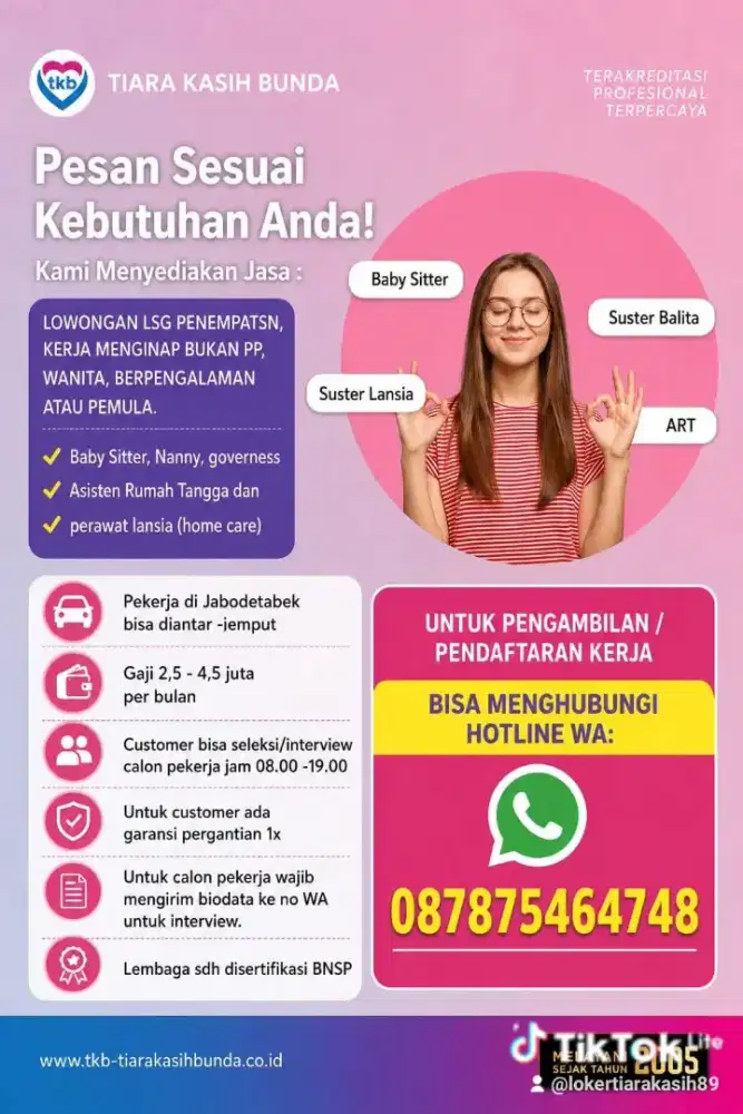 Banyak Job Baby Sitter ART & Perawat Lansia Terpercaya Terakreditasi