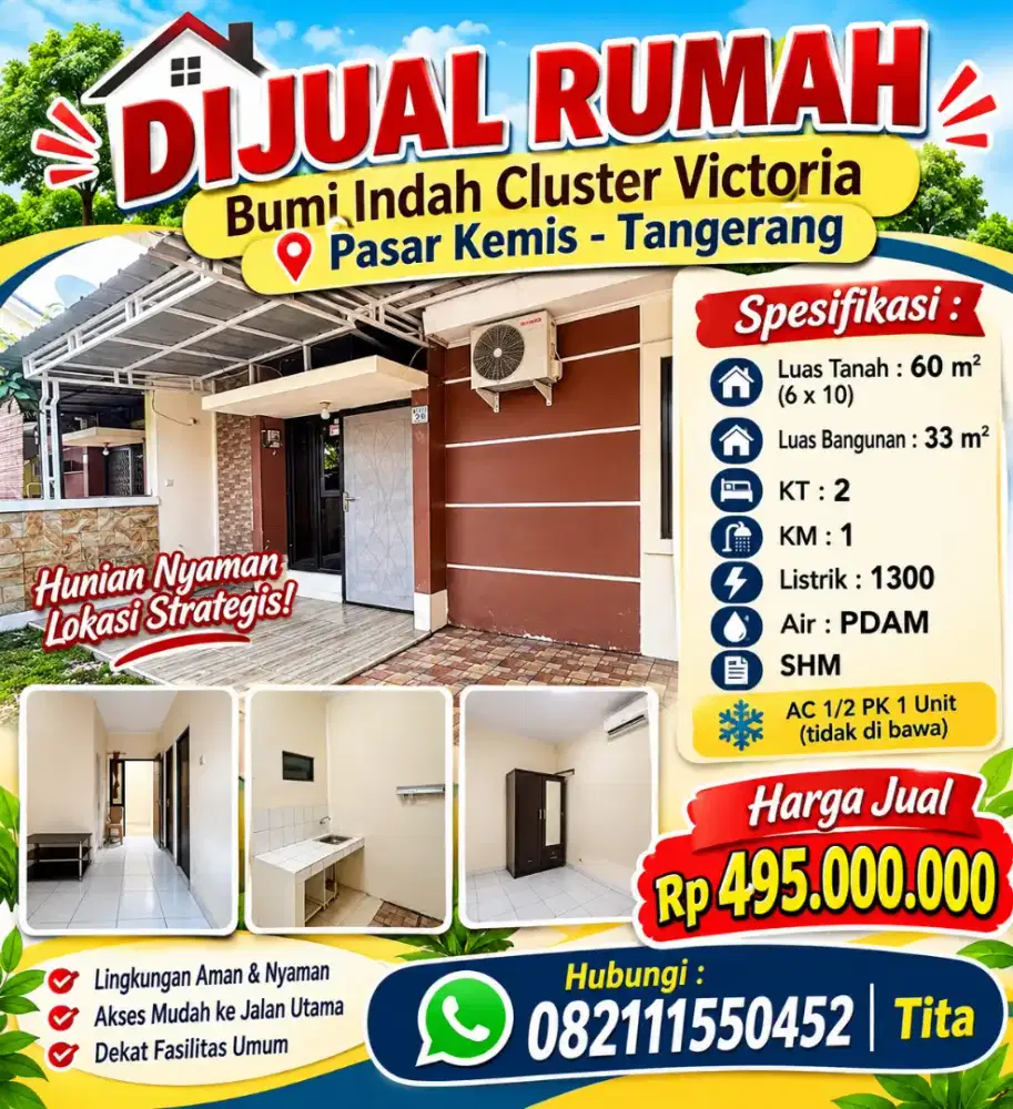 Dijual cepat rumah minimalis bumi indah cluster victoria Tangerang