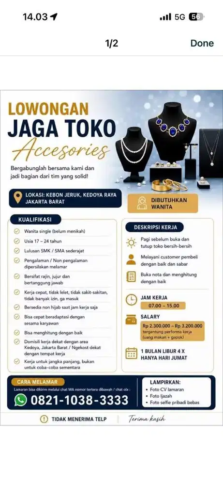 Lowongan cewe jaga toko accesoris