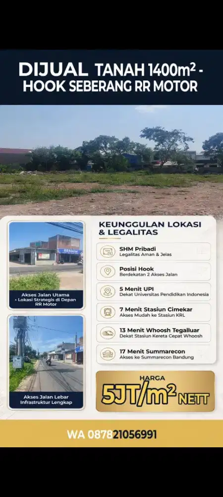 Tanah HOOK 1400m² di Bandung Timur