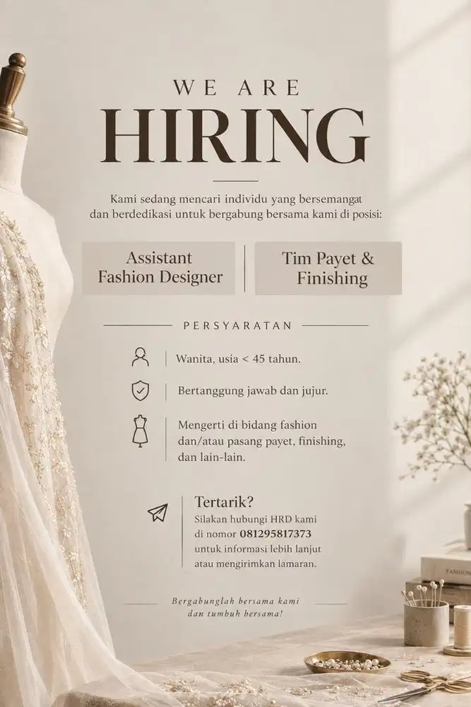Lowongan Boutique Staff & Finishing