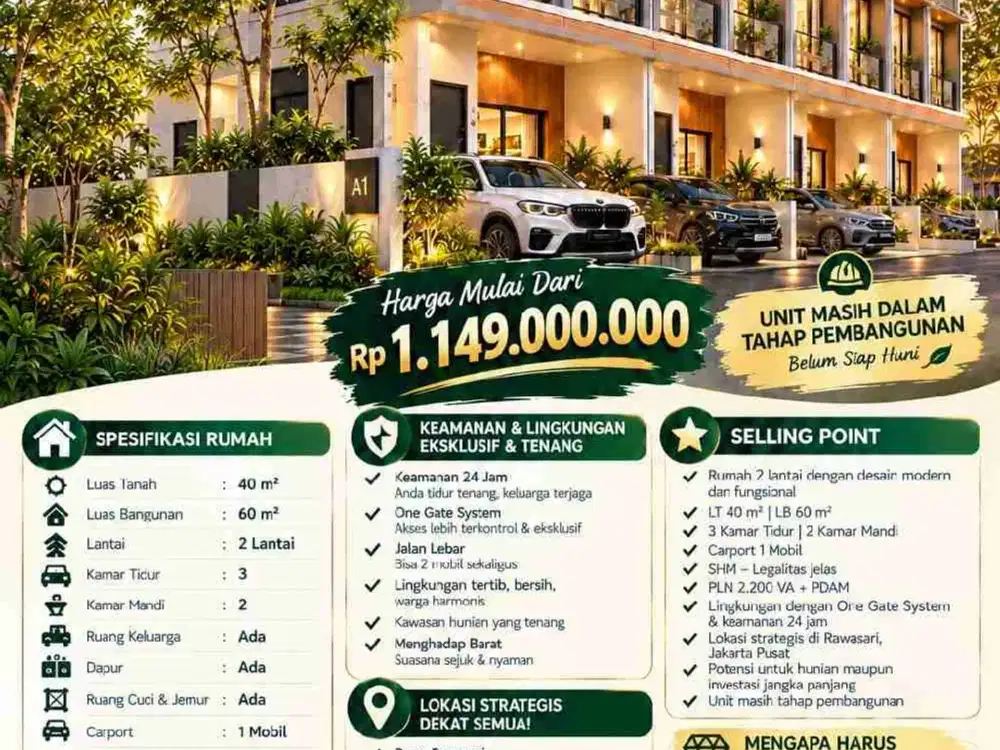Dijual Rumah 2 Lantai Rawasari Jakarta Pusat – 3 KT, 2 KM, SHM