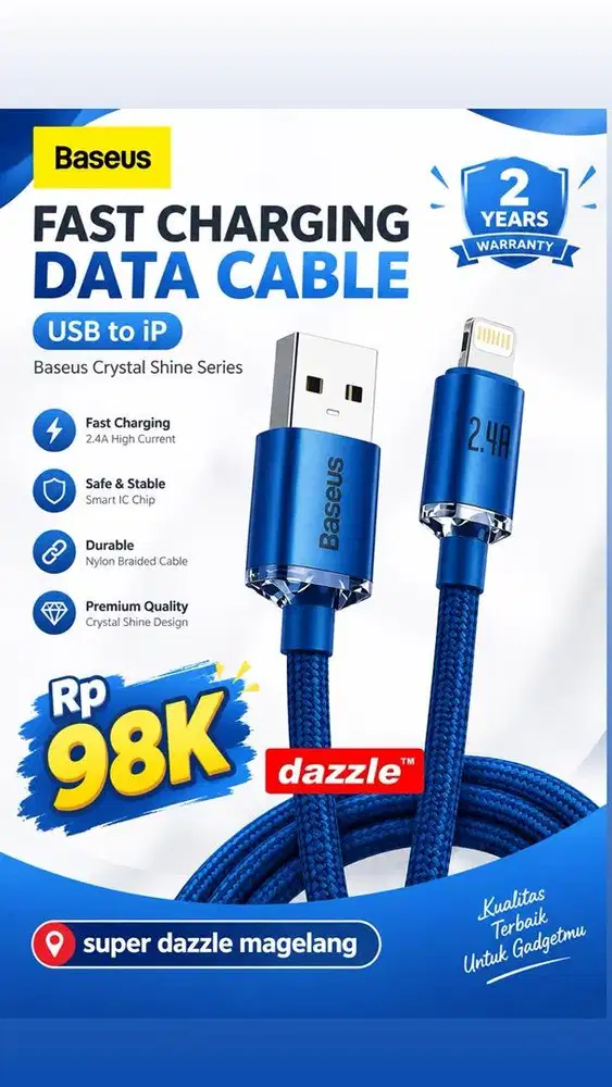 Kd baseus crystal usb to l 2,4a 1,2m purole cajy000005