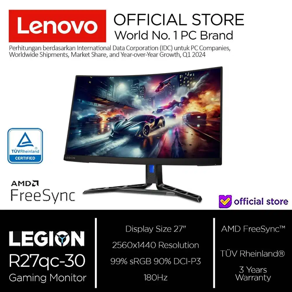 Monitor Gaming Lenovo Legion R27qc-30 Curved 1500R VA WLED 180Hz 0.5ms