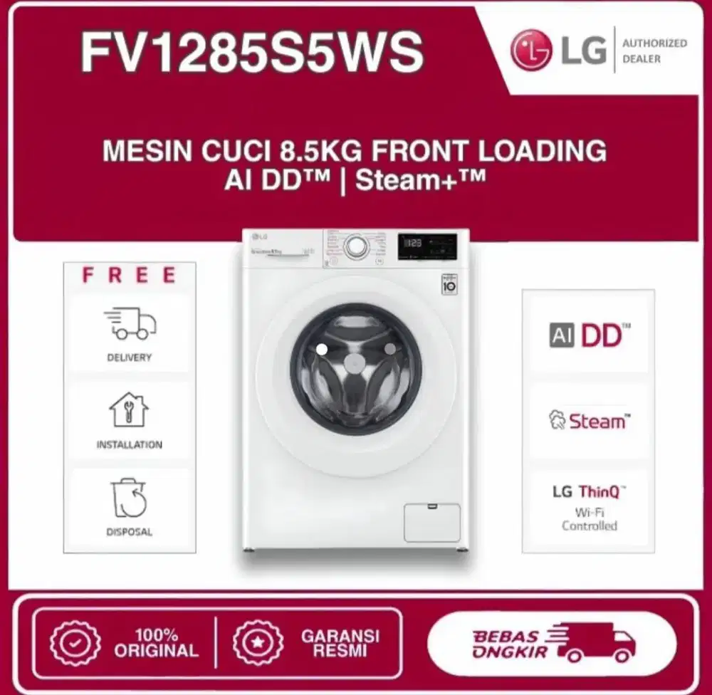 Mesin Cuci LG Front Loading 8.5 KG FV1285S5WS