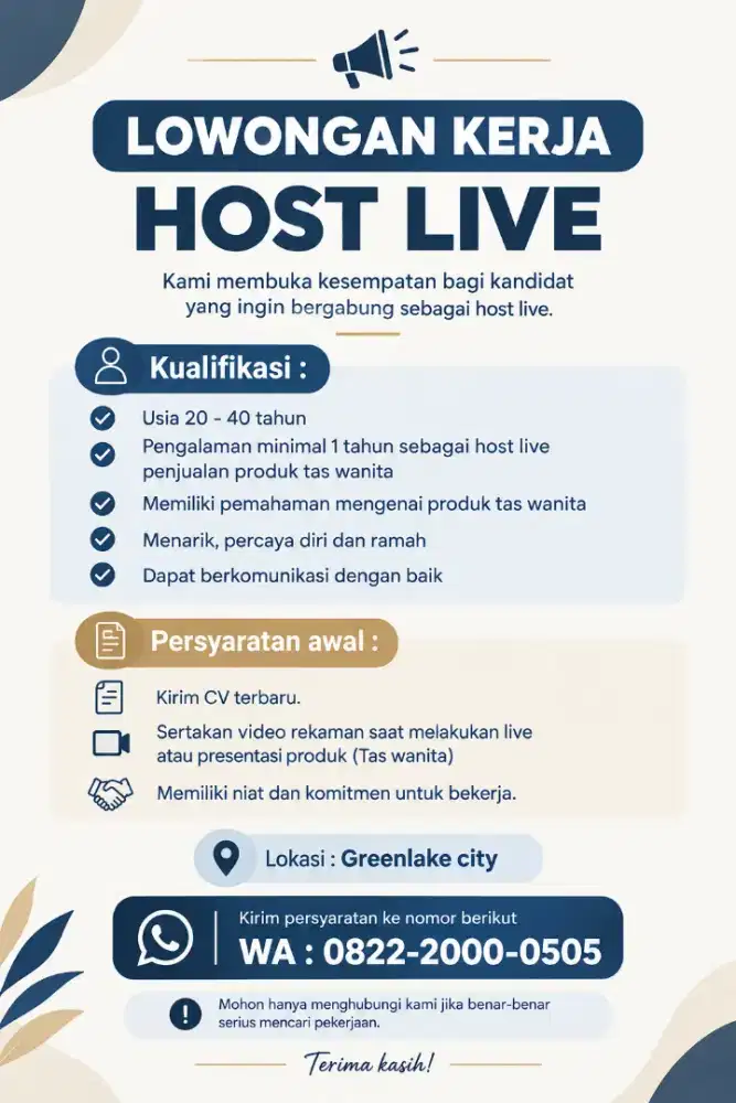 LOWONGAN KERJA – HOST LIVE
