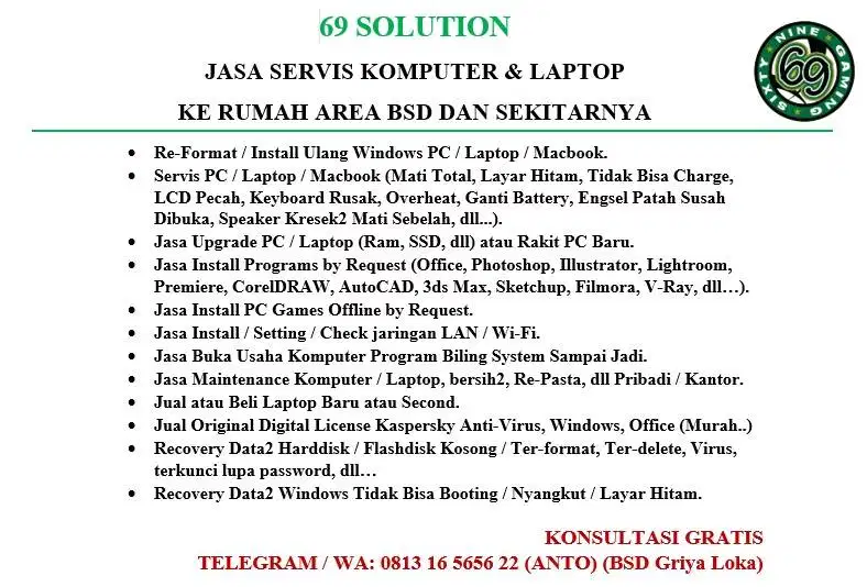 Jasa Servis PC Komputer Laptop Macbook Rusak Format Install ke Rumah