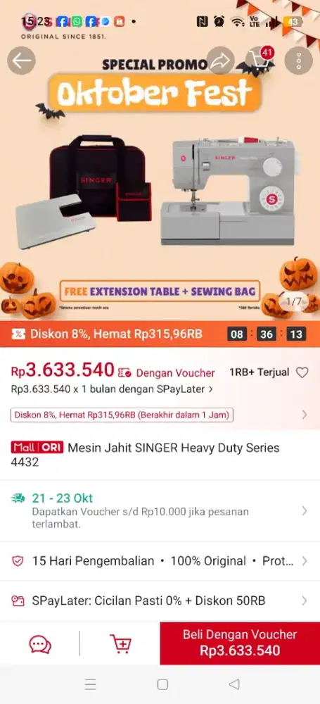 Jual mesin jahit singer 4432