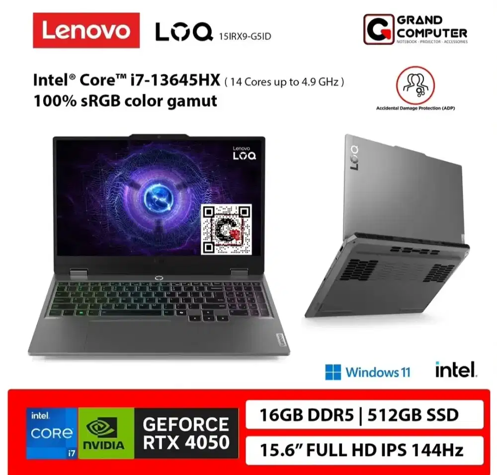 Lenovo LOQ Gaming i7 Gen 13 RTX 4050 6GB RAM 16GB SSD 512GB 144Hz