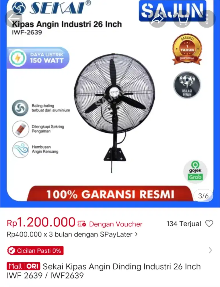 Kipas industri . Merk sekai 26 inc