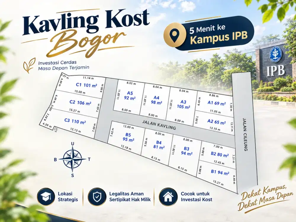 Kavling Kost Bogor, Hanya 5 Menit ke Univ IPB Dramaga, SHM