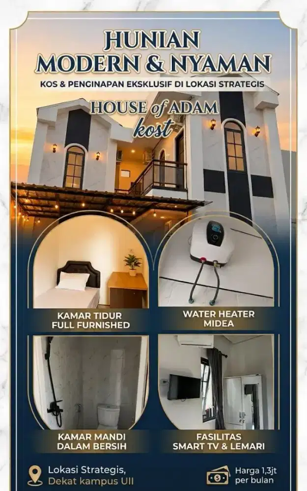 Kamar Kost Putra Hous of Adam di daerah UII Jogja