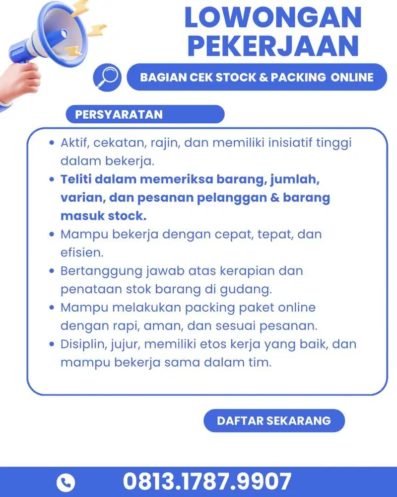 Lowker WANITA bagian Cek stock & packing barang online
