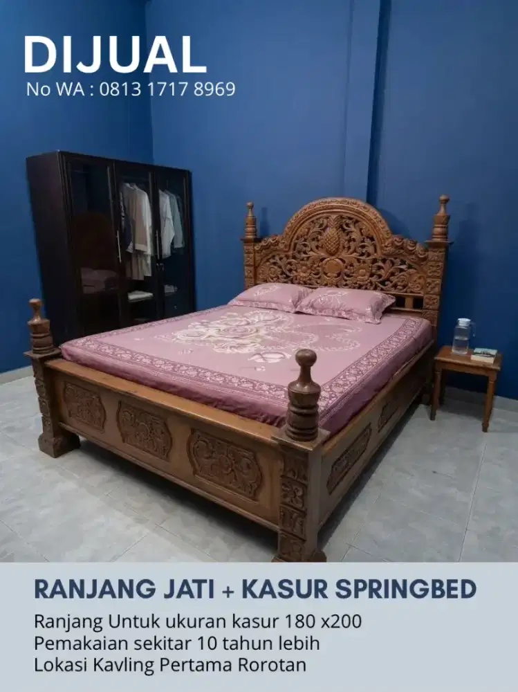 Tempat tidur kayu jati asli dan kasur bagus