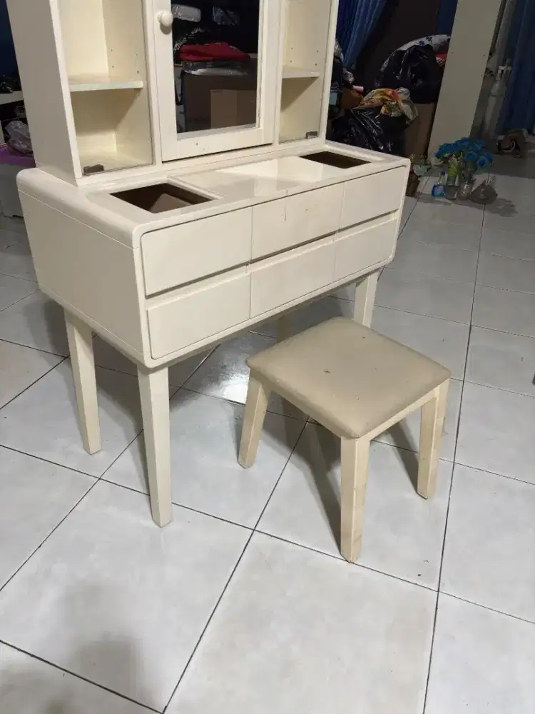 Paket 2 Set Meja Rias UNI HOME Minimalis Kayu Plus Kursi Stool