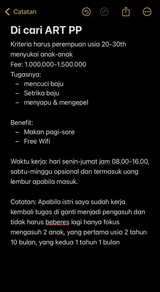 Dibutuhkan ART Pulang Pergi