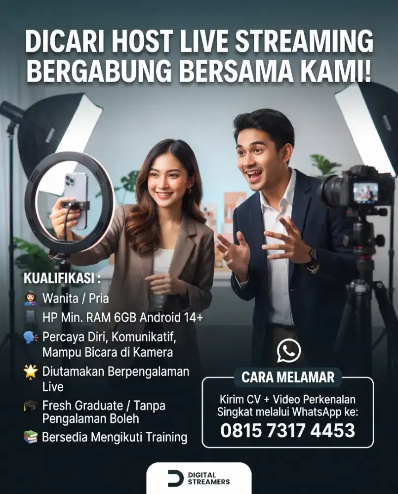 Dibutuhkan Host Live Streaming TikTok - Gaji + bonus Menarik
