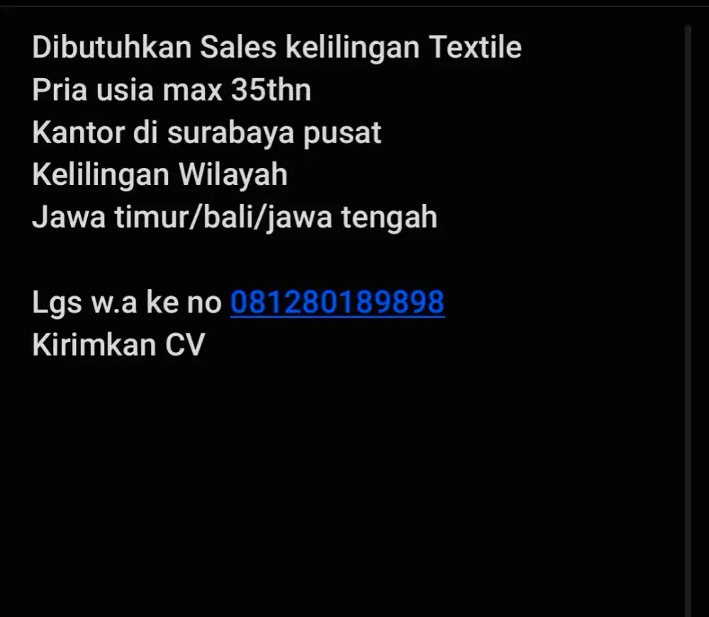 Loker untuk sales kelilingan di bidang textile