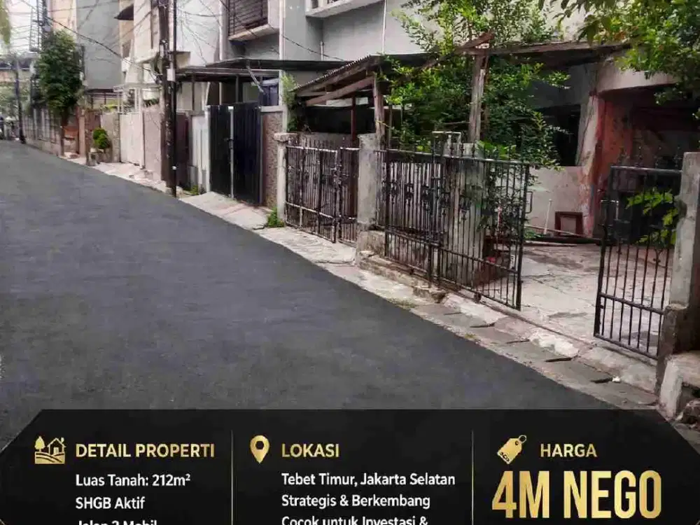 Dijual Harga Miring, Rumah Hitung Tanah di Tebet Timur, Jalan 2 mobil