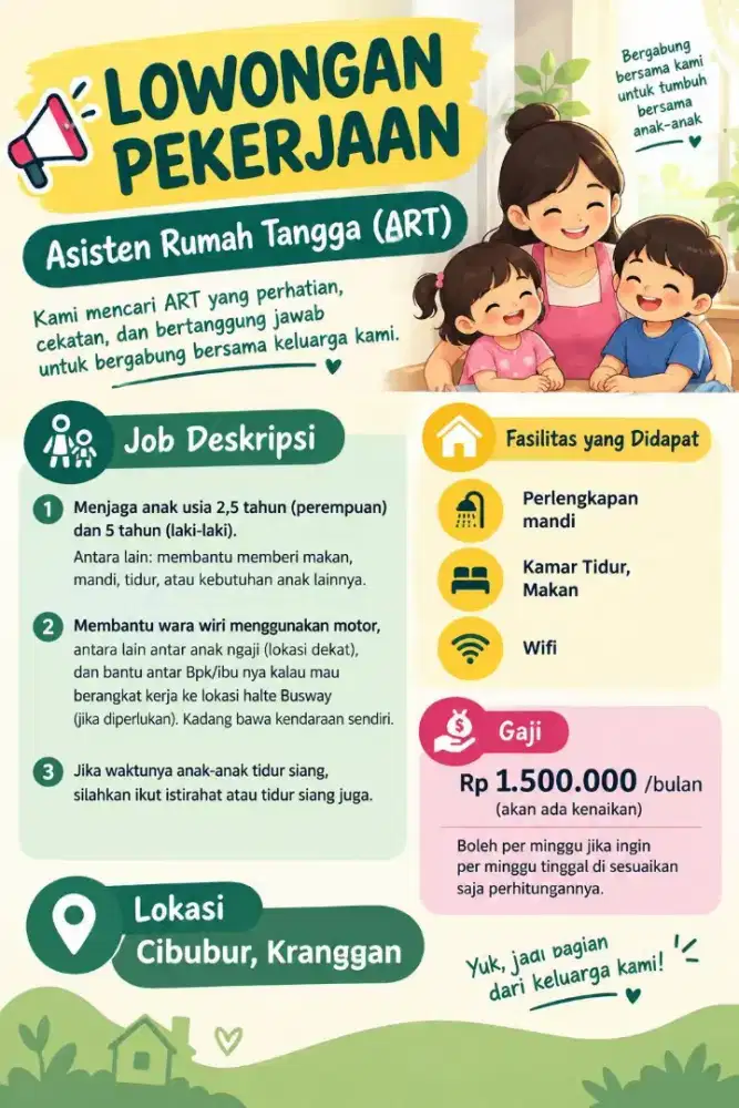 Dibutuhkan ART untuk Jaga Anak
