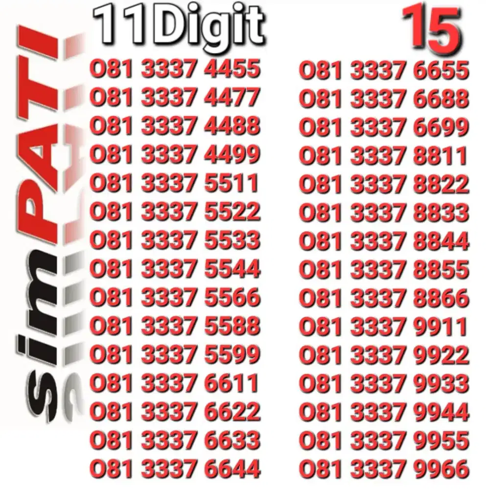 Nomor simpati 11digit seri aabb