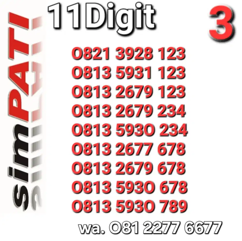 Nomor simpati 11digit 123 _ 234